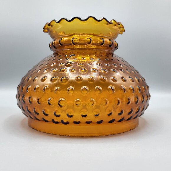 Vintage Amber Glass Hobnail Glass Lamp Shade Ruffled Top Retro Style Decoration - Picture 5 of 11